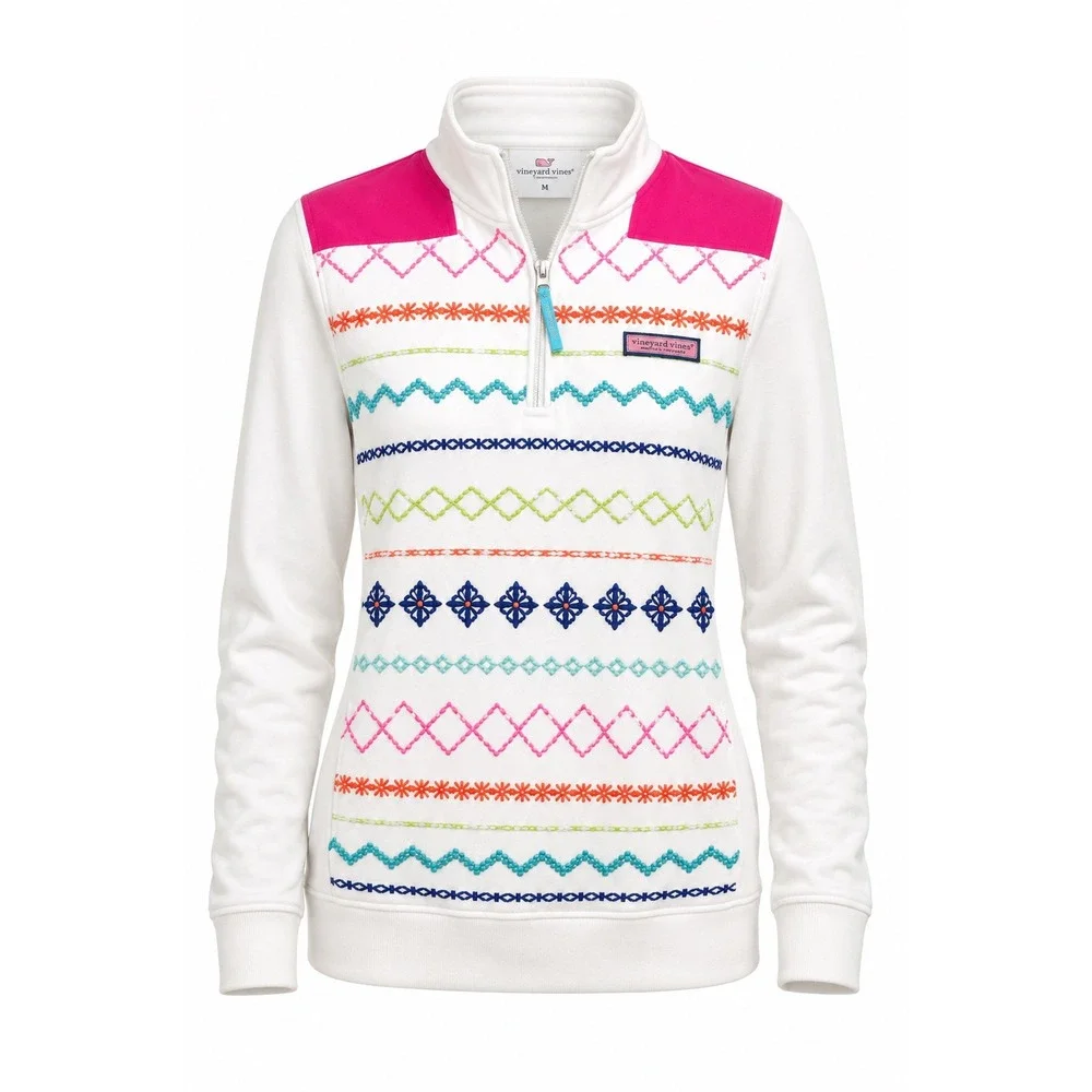 Vineyard Vines Women's Medium Embroidered Shep Shirt Quarter Zip Coastal Prep - Picture 7 of 16